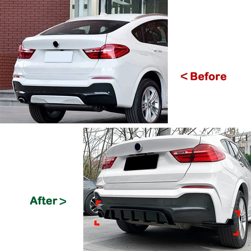 Car Rear Bumper Lip Diffuser For BMW X4 F26 2014-2018 M Sport Blade Spoiler Splitter Auto Accessories Body Kits Tuning Black