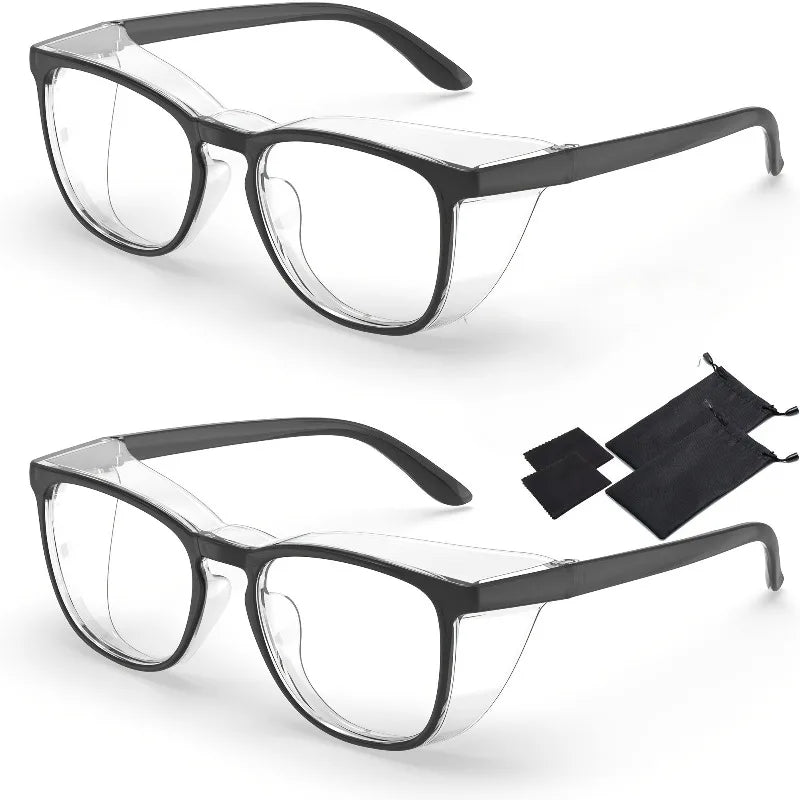 2 Pairs of Anti-fog Safety Goggles with Transparent Lenses - Scratch-resistant, Impact-resistant Protective Eyewear