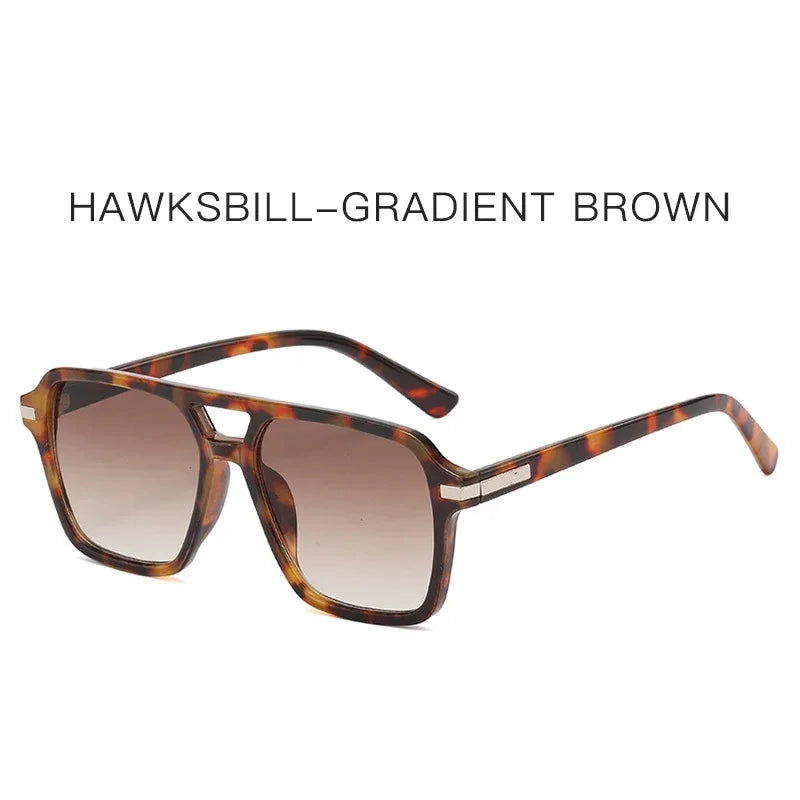 JNPCXI Vintage Double Bridges Square Sunglasses Men Gradient Lens Eyewear Shades Women Trending Sun Glasses UV400