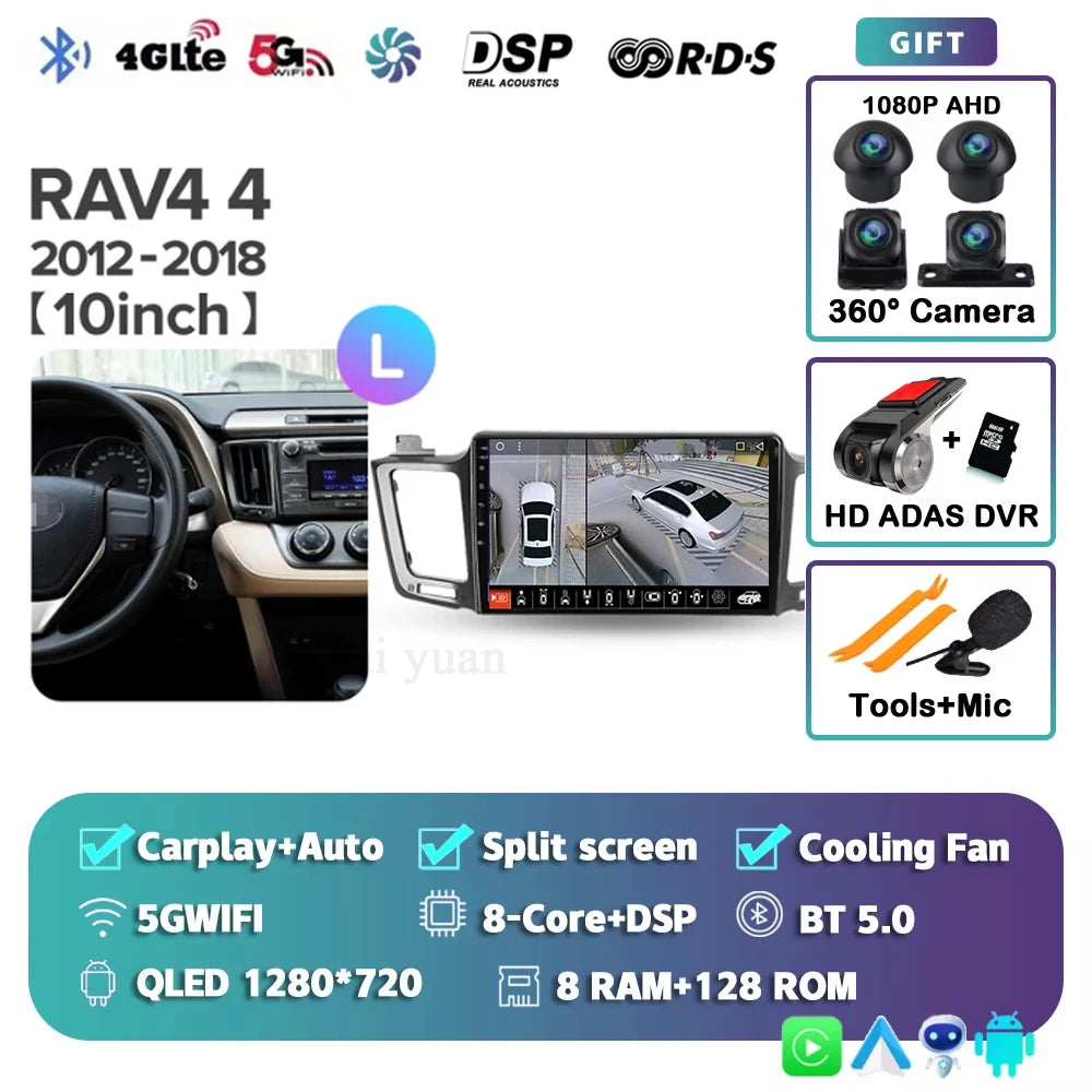 For Toyota RAV4 4 XA40 5 XA50 2012 - 2018 Android 15 4G WIFI Car Radio Carplay Auto Multimedia Stereo Video Player GPS Navigatio