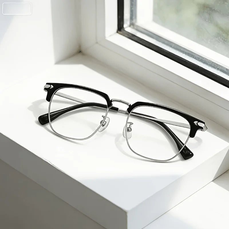 Classic Business Half Frame Glasses for Men with Rugged and Handsome Technology, Anti Blue Light Business Eyebrow