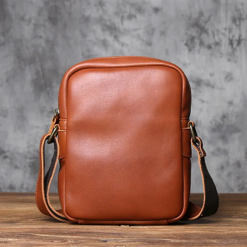 NZPJ Leather Mens Shoulder Bag Casual Crossbody Bag Natural Cowhide Vertical Bag