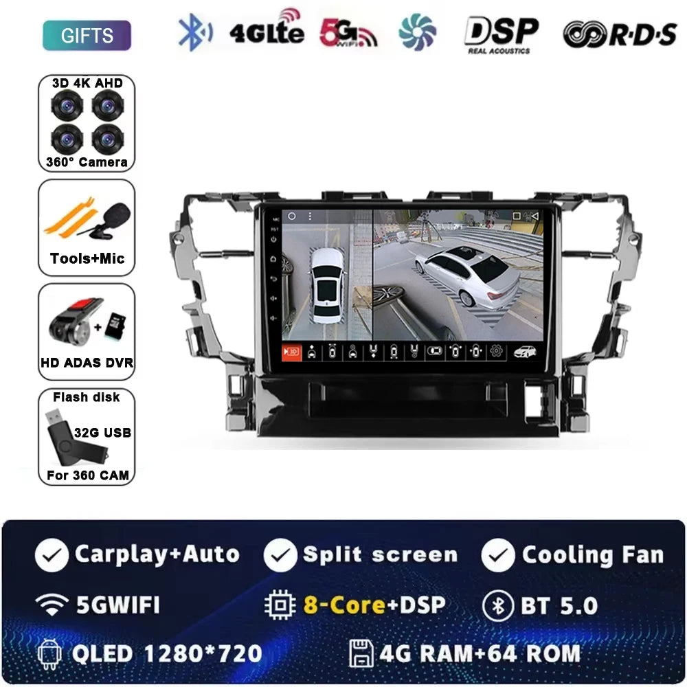 For Toyota Alphard H30 2015 - 2020 Android 15 Car Radio GPS Navigation QLED Carplay Auto Multimedia Stereo Player BT