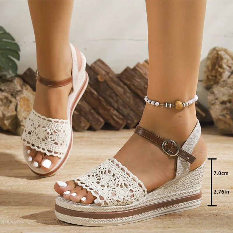 Summer Hollow Open Toe Sandals for Women Bohemian Beach Platform Woman Slides Adjustable Buckle Strap Women Slippers