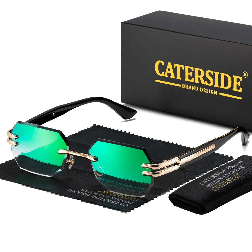 CATERSIDE New Men's Frameless Sunglasses Fashion Polygonal Gradient Mirror Lenses Metal Frame Women's Party Outdoor Sun Glasses