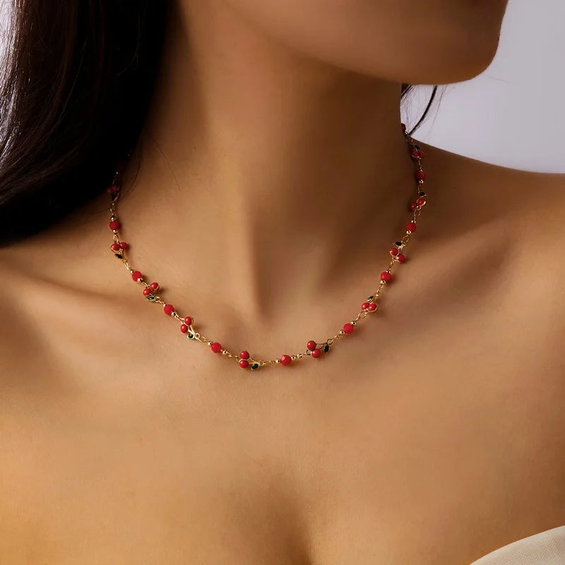 Sweet Y2K Watermelon Strawberry Pendant Necklace for Women Girls Elegant Imitation Pearl Clavicle Chain Neck Jewelry Accessories