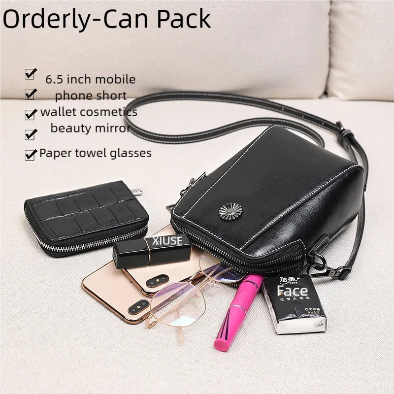 Women Mini Genuine Leather Crossbody bags Female Small Oil Wax Cowhide Leather Shoulder Messenger Bag Luxury Designer Handbag
