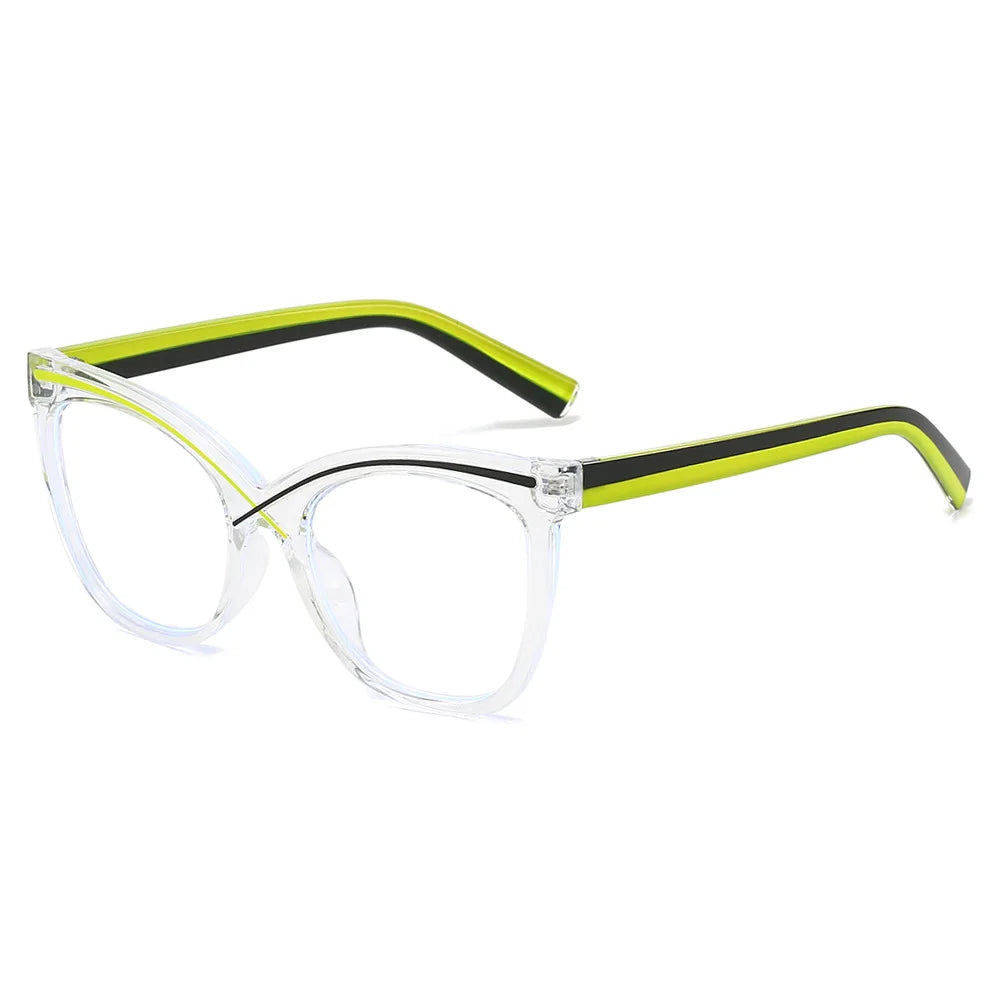 JNPCXI New Cat Eye Colorful Women Glasses Frame Fashion Polygon Clear Anti Blue Light Eyewear Men Optical Green Frame