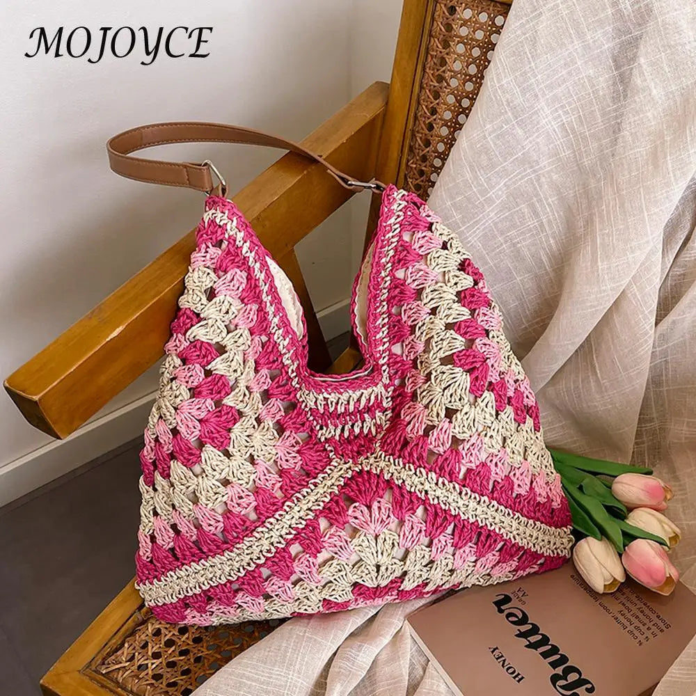 Women Woven Handbag, Casual Tote Bag Hollowed-Out Braid Bag, Beach Travel Bag