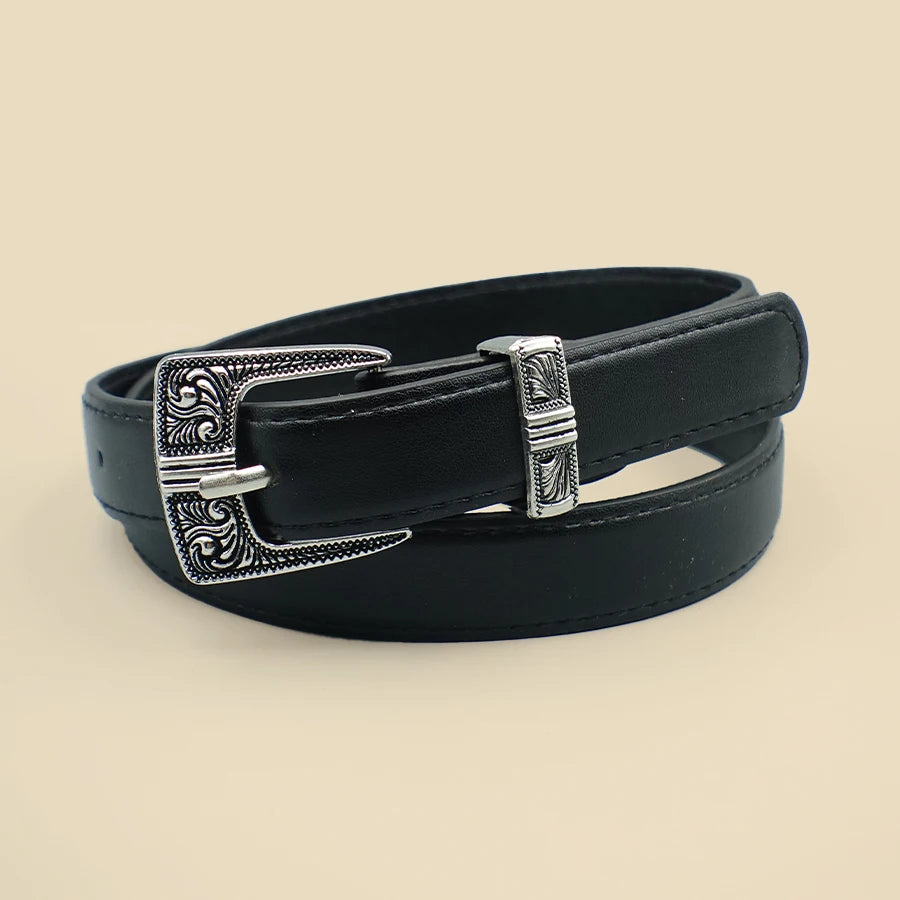 Black Border Women's Belt Solid Color Casual Daily Belt Silver Carved Alloy Buckle Daily Commuting Date Fashion Accessories