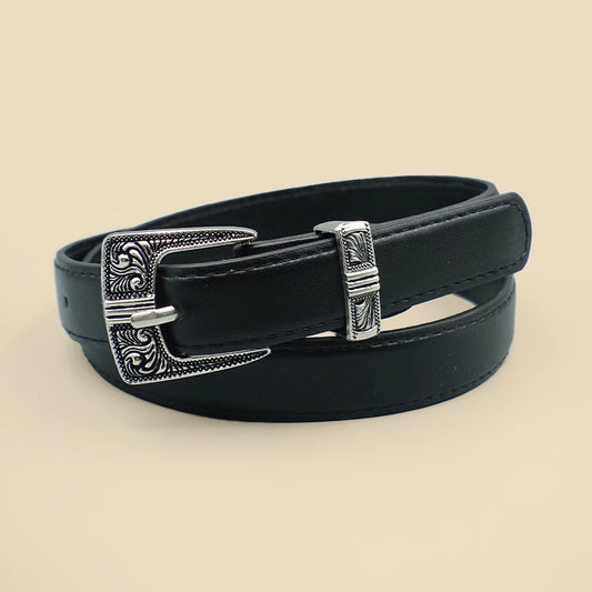 Black Border Women's Belt Solid Color Casual Daily Belt Silver Carved Alloy Buckle Daily Commuting Date Fashion Accessories