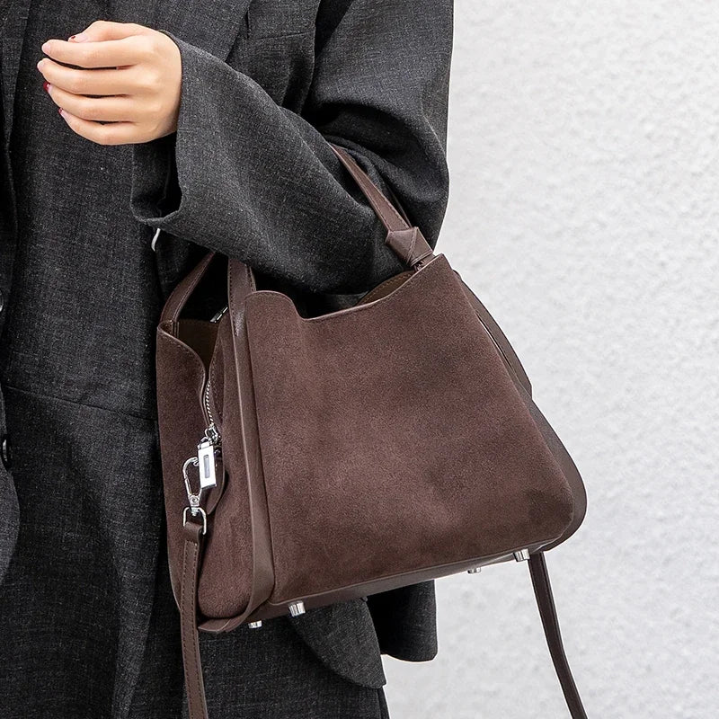 Women Suede Cow Leather Shoulder Bag Female Genuine Leather Versatile Handbags Ladies Fashion Luxury Designer Crossbody Bags