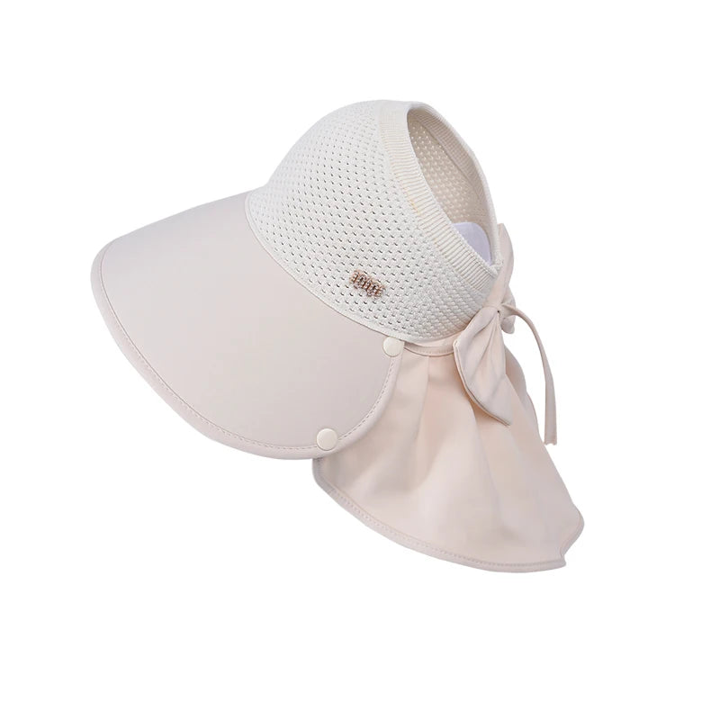 8487Summer large brimmed sun hat women's outdoor outing sun hat removable shawl neck protector empty fisherman hat