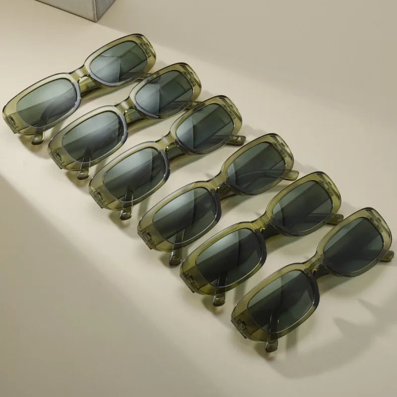 6pcs Retro Square Fashion Glasses - Unisex Green Tinted Fashion Shades for Everyday, Travel & Outdoor Activities