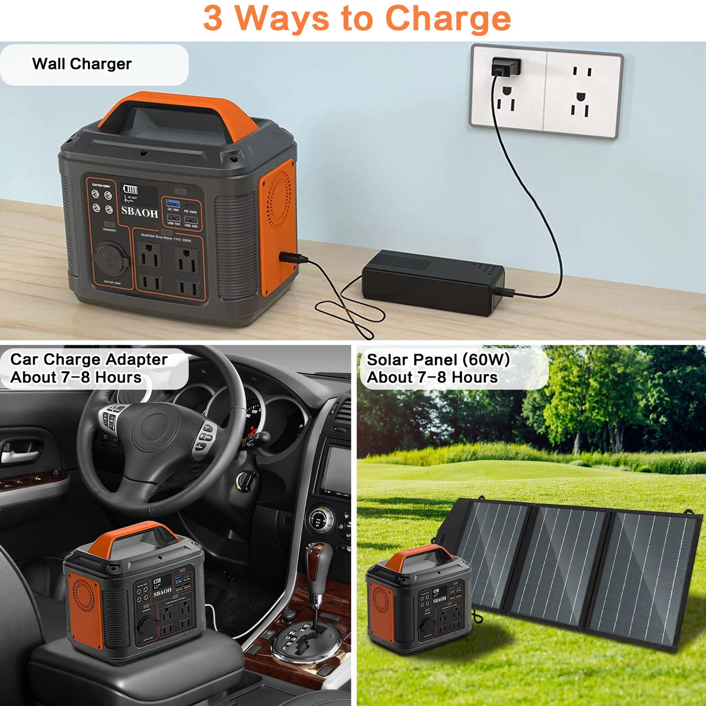 Power Station, 300W 296Wh Solar Generator Quick Charge 110V AC Outlets/DC Ports