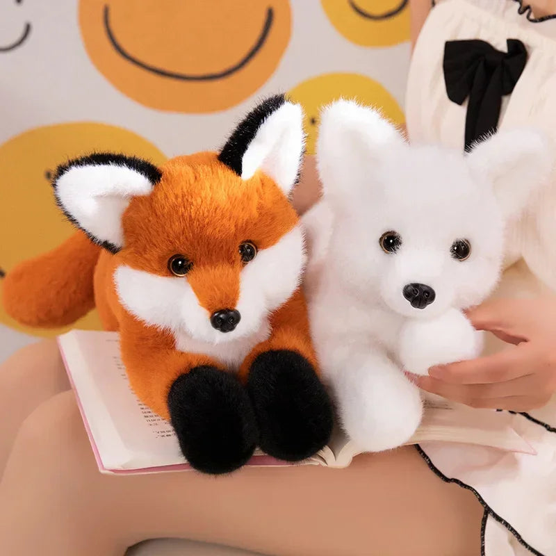 Realistic Furry Fox Plush Toys Soft Stuffed Long Tail White Red Fox Doll Huggable Pillow For Children Birthday Christmas Gift