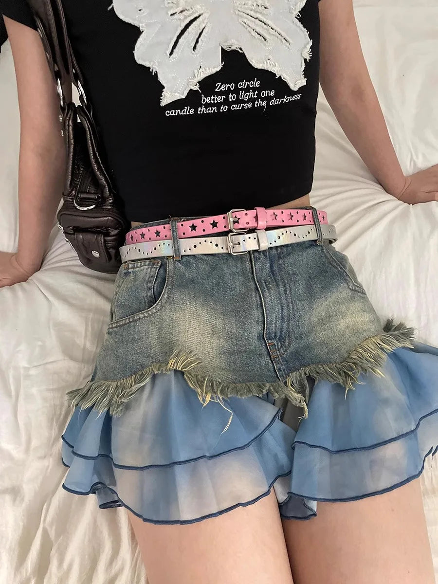 Y2k Millennium Spice Girl Style Pink Star Waist Belt For Women 2025 New Summer Korean Version Versatile Thin Leather Belt INS