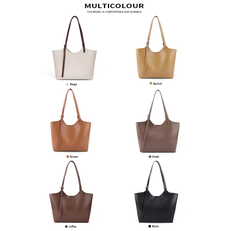 Genuine Leather Tote Bag for Women Large Capacity Cowhide Shoulder Bag Patchwork Commute Handbag Luxury Designer Bag