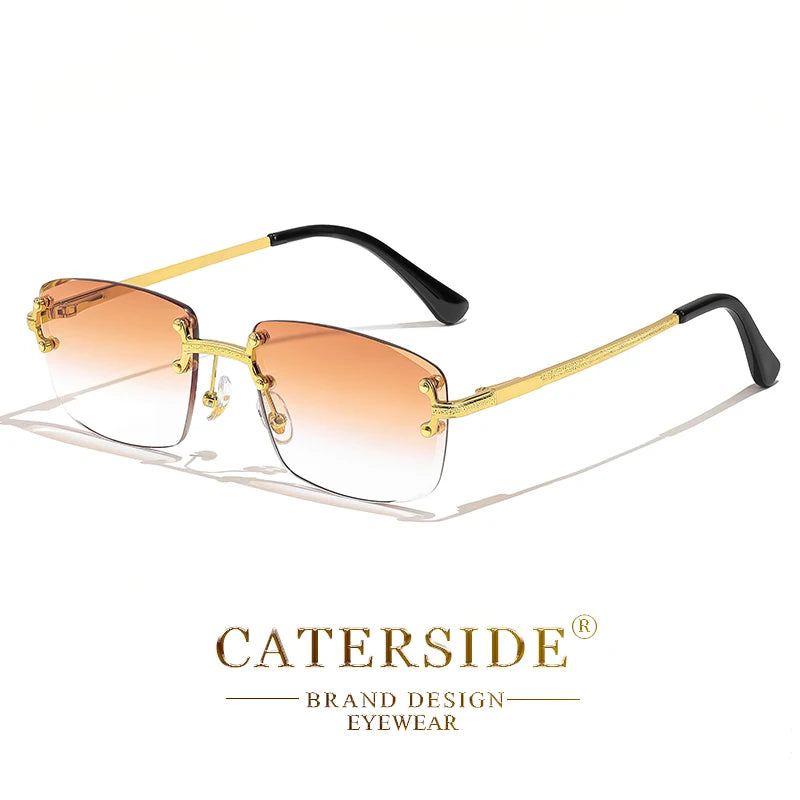 CATERSIDE Metal Rimless Frame Gradient Men's Sunglasses Punk Luxury Women Eyewear Small Rectangle Sun Glasses for UV400 Driving