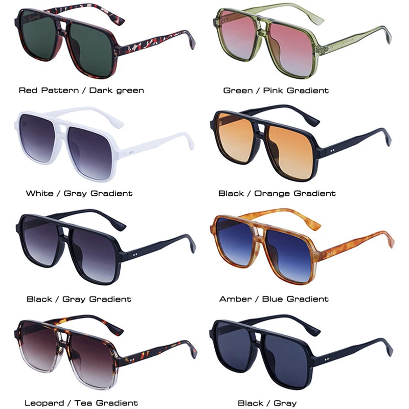 JNPCXI Retro Double Bridges Square Women Gradient Green Pink Sunglasses Shades UV400 Fashion Rivets Decoration Men Sun Glasses