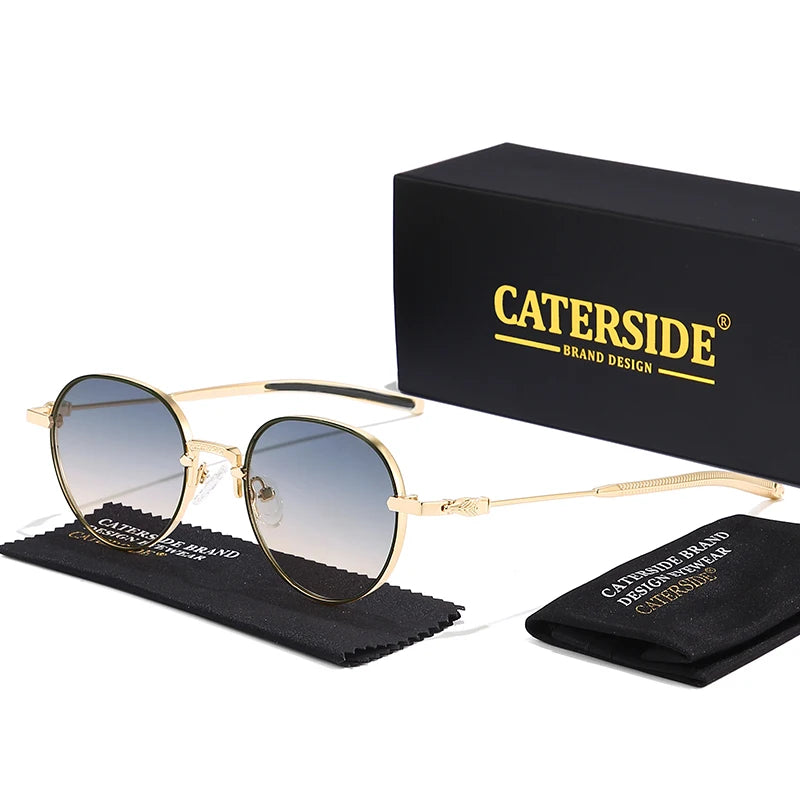 CATERSIDE Classic Retro Round Sunglasses Men's Small Frame Metal Luxury Brand Design Women's Sun Glasses Travel Party Punk Style