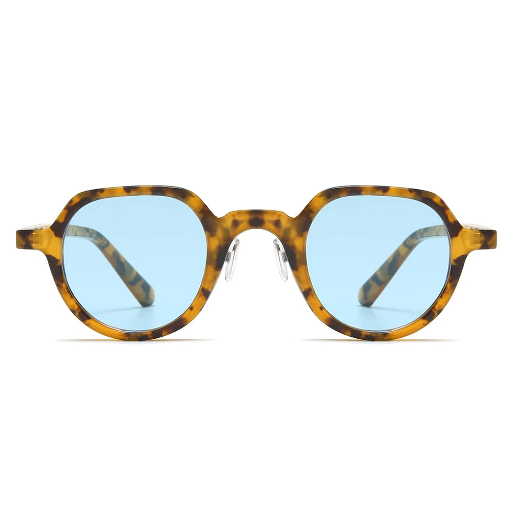 JNPCXI New Fashion Round Sunglasses Women Ocean Lens Leopard Blue Eyewear Men Trending Rivets Punk Sun Glasses