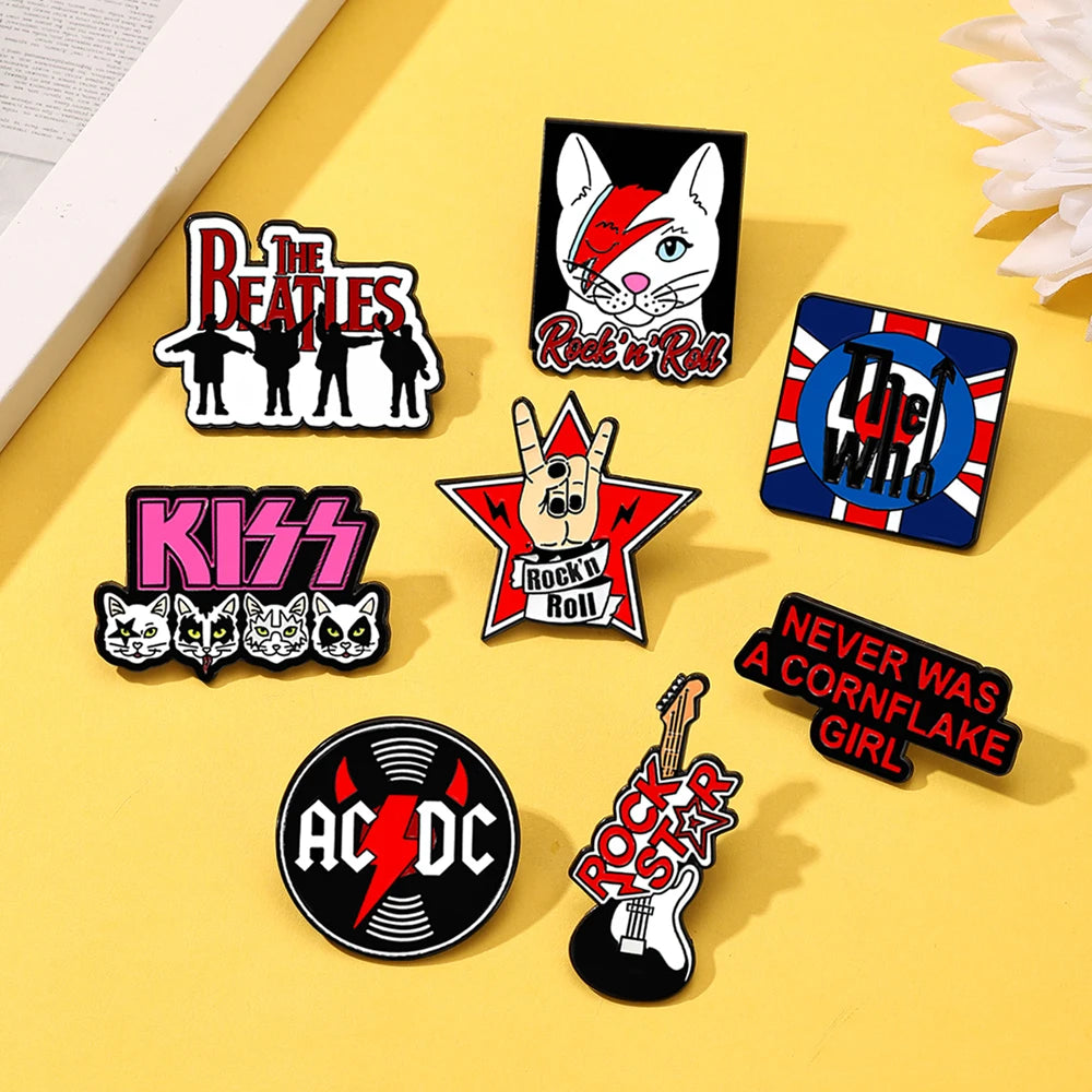8pcs Cartoon Rock Music Band Enamel Pins Set, Metal Lapel Badges for Backpack Clothes Decoration, Gift for Singer Fans Souvenir