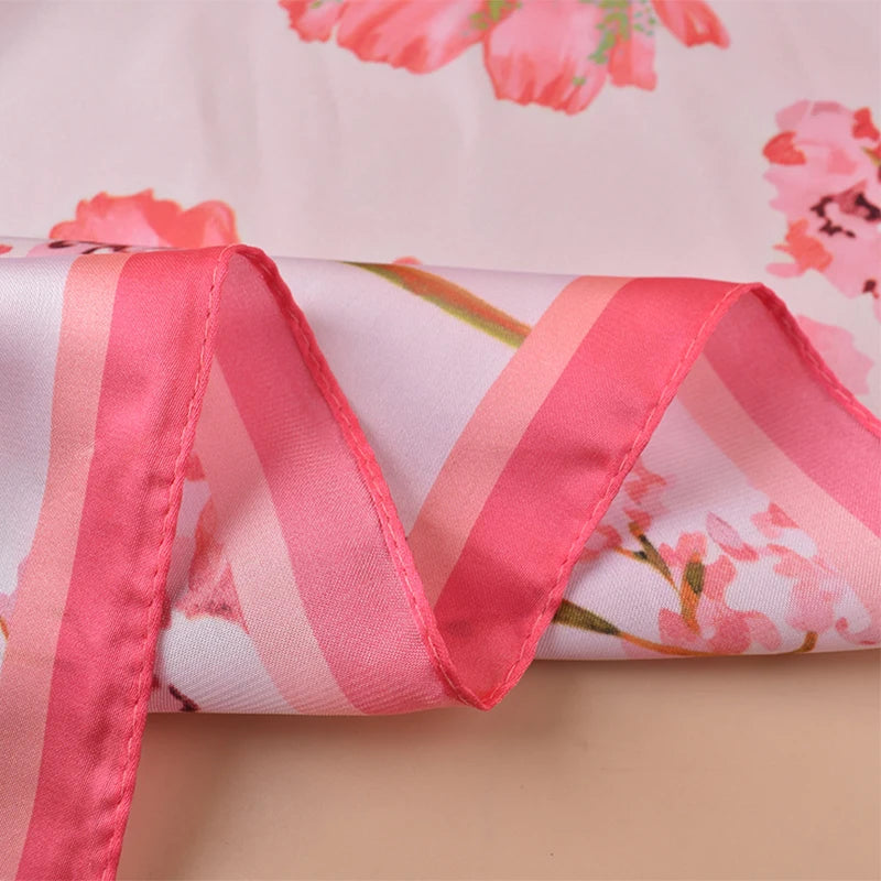 1pc Sweet Large Flower Print Silk Satin Square Scarf Women's Hair Accessory Spring New Style Versatile Belt Bag Decoration Heads