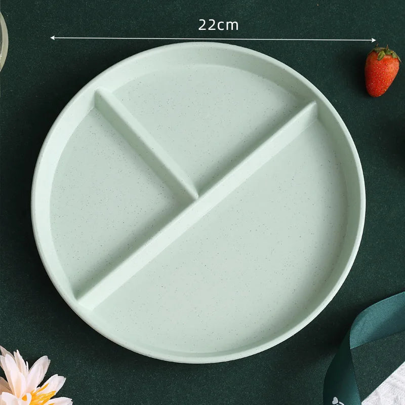 1pc Divided Breakfast Plate,3 Grids Round Plastic Individual Plate,Reusable Healthy Diet And Weight Loss Plate, Picnic Plate