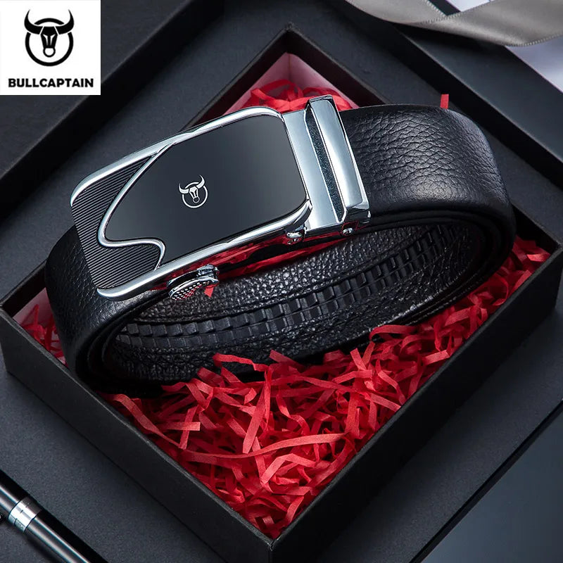 BULLCAPTAIN Genuine Leather Belt For Men High Quality Black Buckle Jeans Belt Cowskin Business BeltCasual Cowboy Waistband