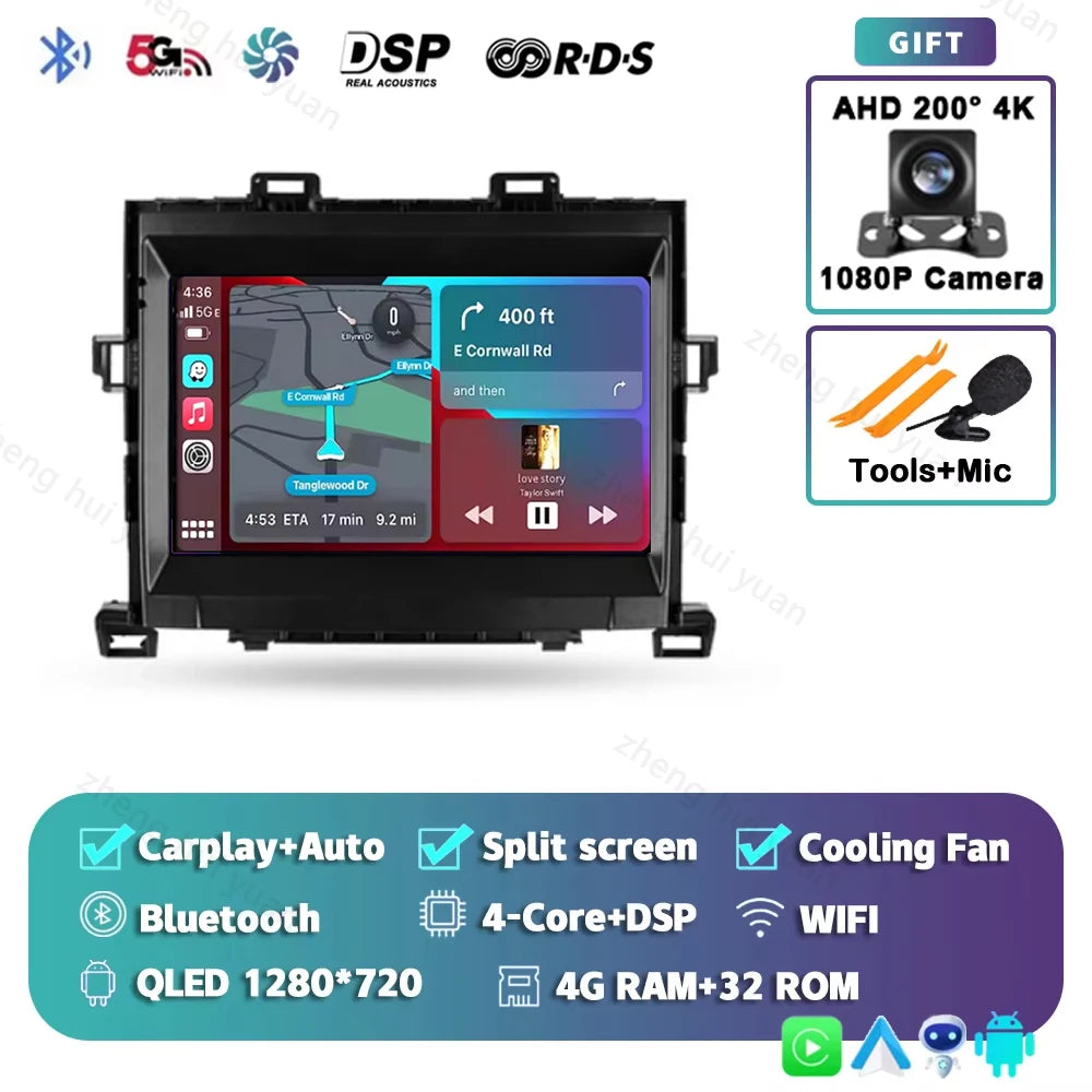Android 15 CarPlay Auto For Toyota Alphard H20 2008 - 2014 Car Radio Multimedia navigation video DVD Autoradio Stereo 2din 4G+BT
