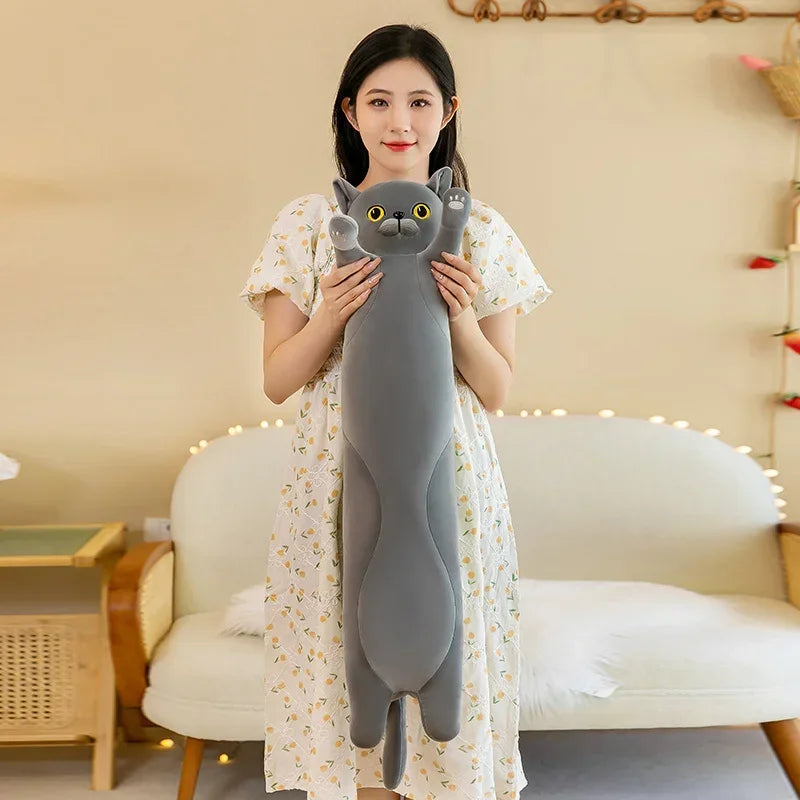 50~110cm Squishy Cat Long Doll Plush Toy Stuffed Cartoon Animal Kitten Baby Sleeping Hug Pillow Comforting Birthday Gift For Kid