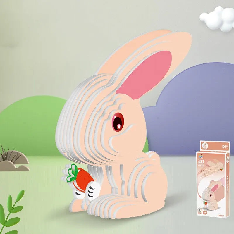 3D Jigsaw Puzzle For Kids Paper Unicorn Rabbit Funny DIY Toy Educational Montessori Manual Assembly