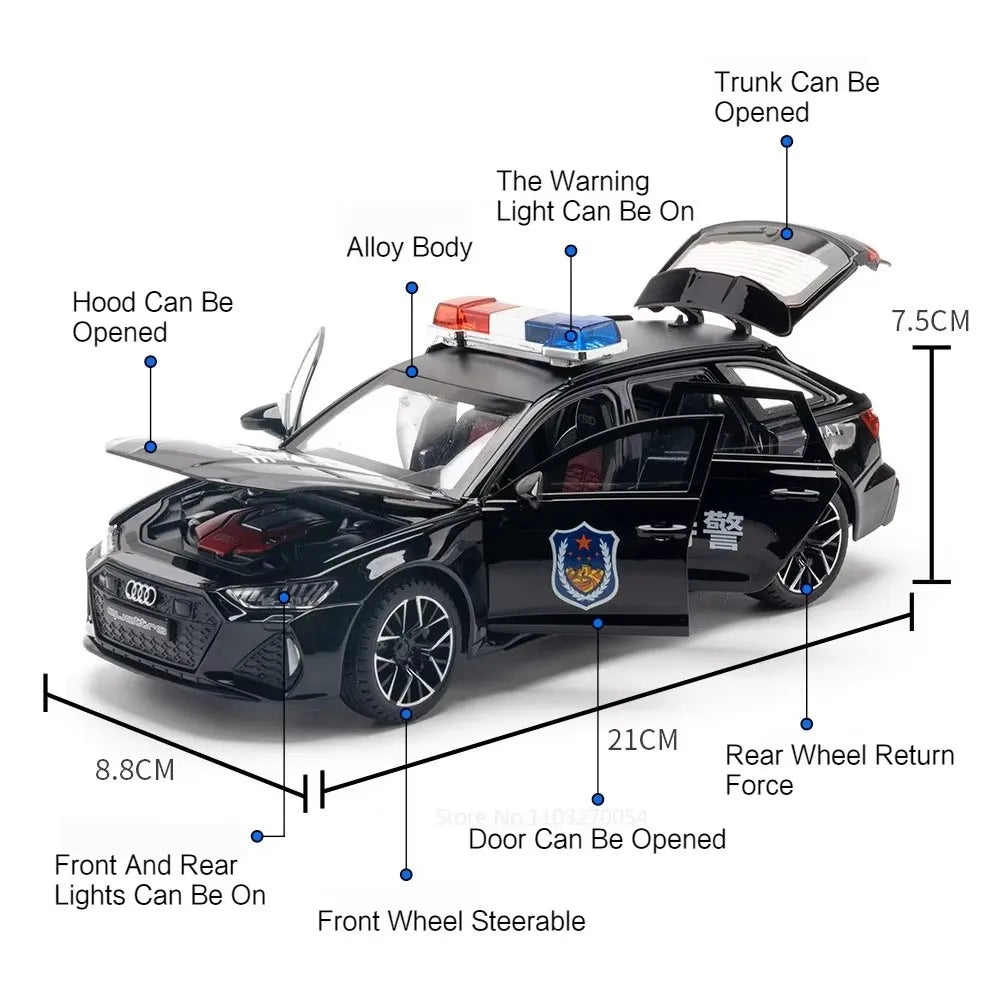 1:24 RS7 Sportback Diecast Model Alloy Toys Car Doors Opened Sound Light Pull Back Front Wheel Steering for Children's Toy Gifts