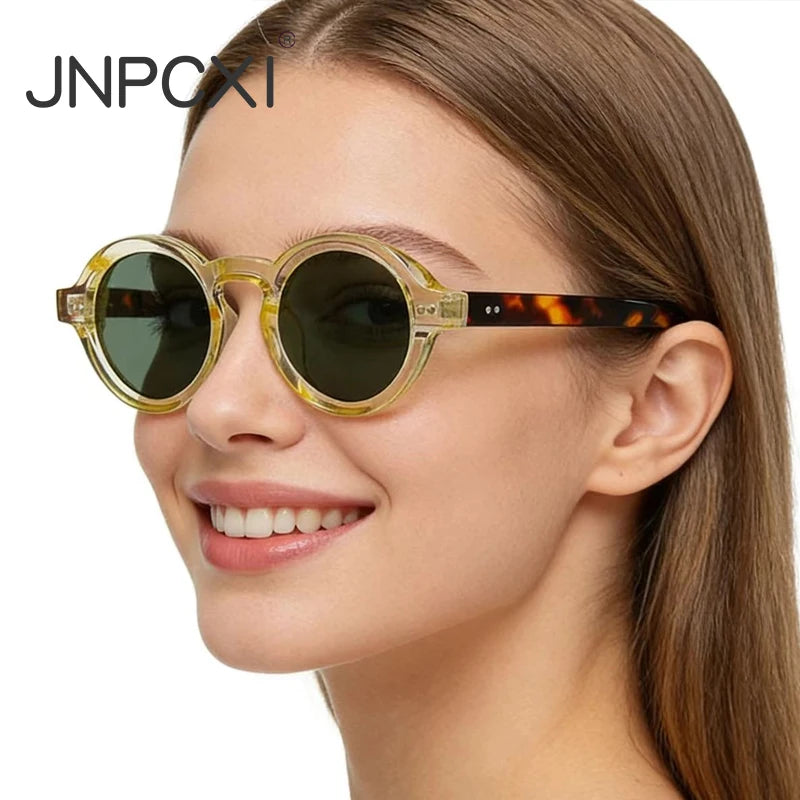 JNPCXI Retro Round Women Polarized Sunglasses Fashion Rivets Decoration Men Punk Shades UV400 Leopard Sun Glasses