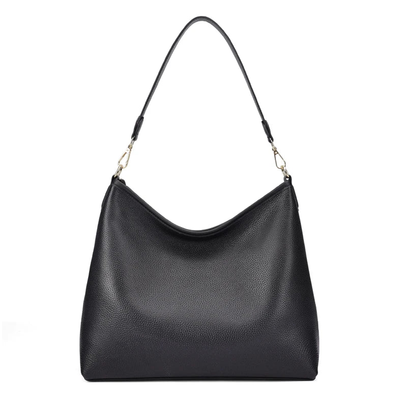 Genuine Cowhide Leather Hobo Shoulder Bag for Women Luxury Designer Pebbled Leather Large Capacity Crossbody Tote Underarm Bag