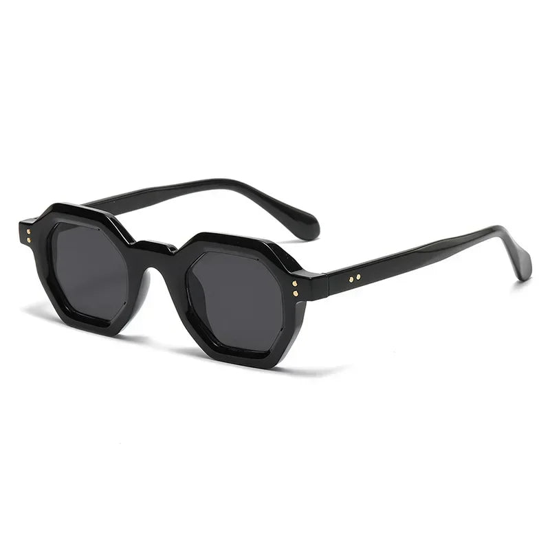 JNPCXI Retro Amber Polygon Small Square Women Sunglasses Retro Rivets Men Shades Fashion Trending Outdoor Sports Sun Glasses
