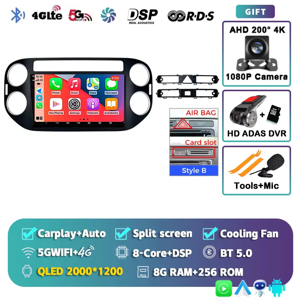 Android 14 For Volkswagen VW Tiguan 2006 - 2016 Golf Car Radio Wireless CarPlay Auto Multimedia Player GPS 4G WiFi 360 Camera