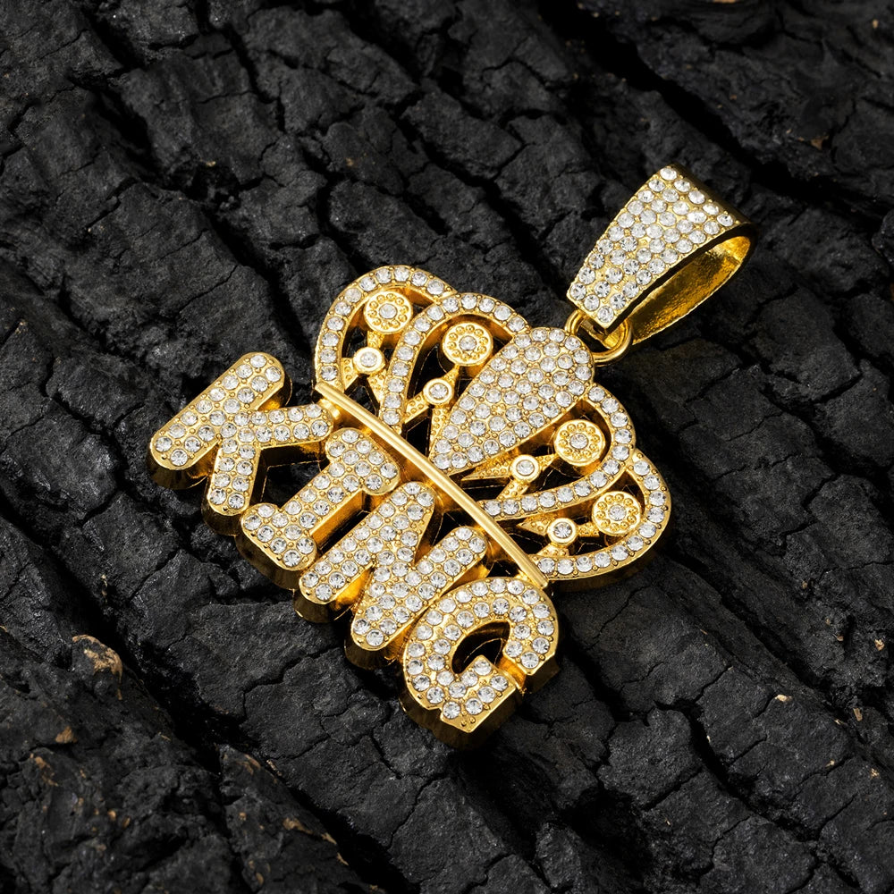 Men Hip Hop Crown KING Letter Pendant Necklace with 13mm Miami Cuban Chain Iced Out Bling HipHop Necklaces Fashion Women Jewelry