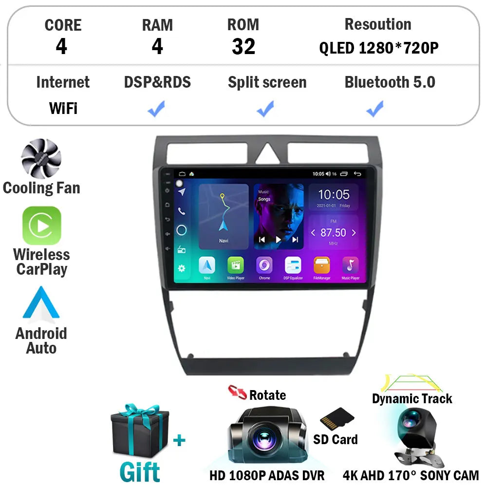 Android 15 Car Autoradio Multimedia Video Player for Audi A6 C5 1997-2006 S6 RS6 GPS Stereo Audio Wireless Carplay Head Unit