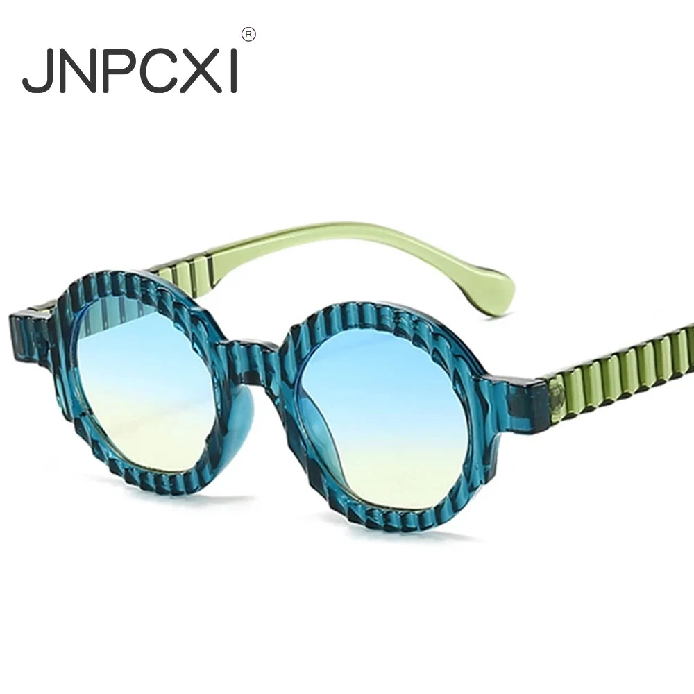 JNPCXI New Fashion Round Sunglasses Women Double Green Gradient Color Shades UV400 Men Punk Trending Sun Glasses