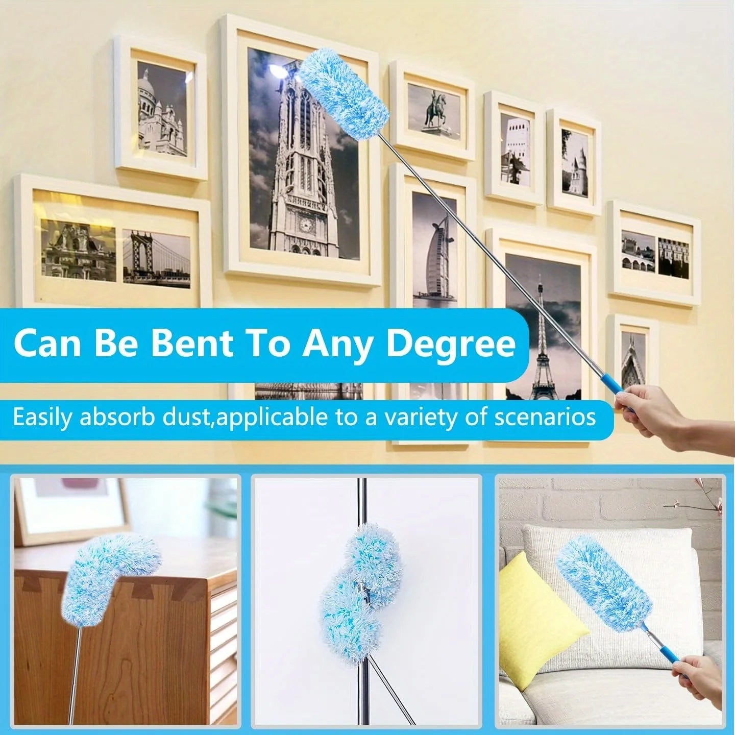 Extendable and Washable Microfibre Feather Duster, Reachable Microfibre Cleaning Tool, Small Dusters for Cleaning