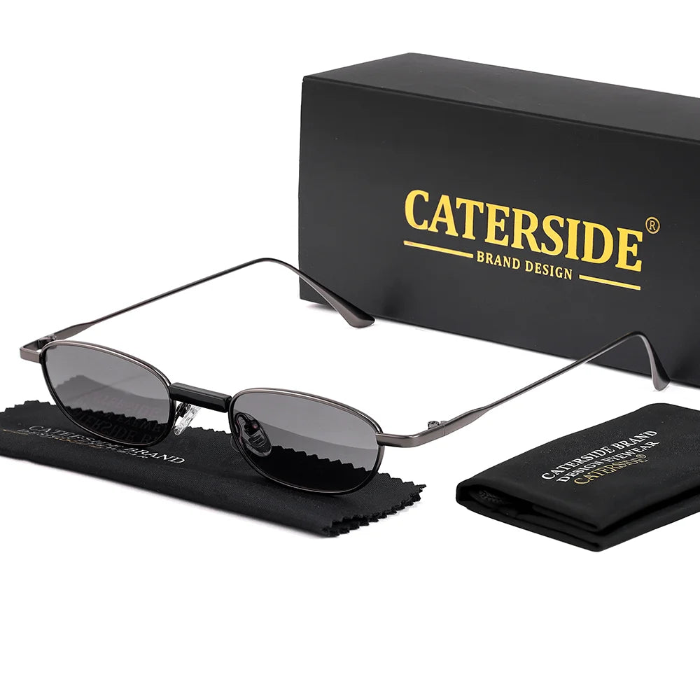 CATERSIDE Men's Hip Hop Sunglasses Premium Metal Small Frame Women's Travel Business Party Holiday Gift Decorative Glasses UV400
