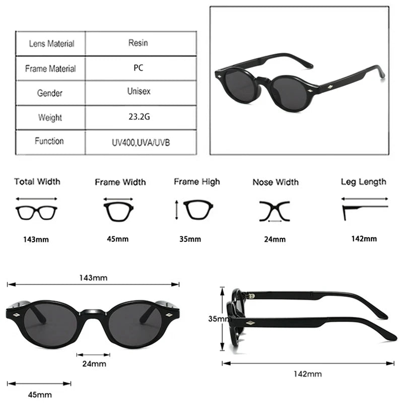 JNPCXI New Fashion Small Oval Women Sunglasses Retro Rivets Men Gray Green Shades UV400 Sun Glasses Trending Punk Sun Glasses