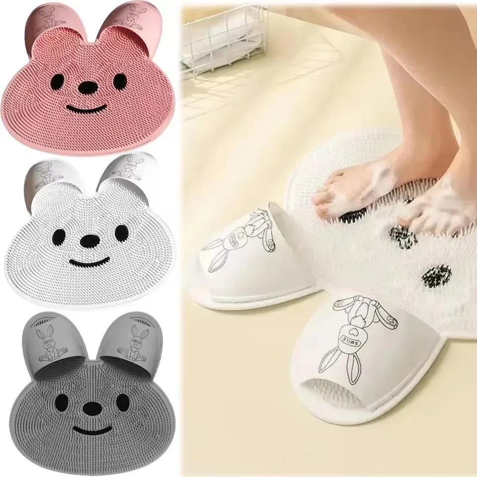 1pc，Rabbit Shape Bathroom Shower Anti Slip Mat, Circular Massage Foot Mat, Foot Scrubber, Back Scrubber, Anti Fall Device