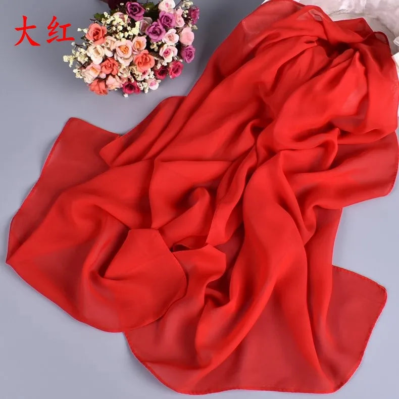 New Fashion Temperament Pure Monochrome Women's Long Chiffon Scarves Wholesale Yiwu Plain Pure Color Small Scarves