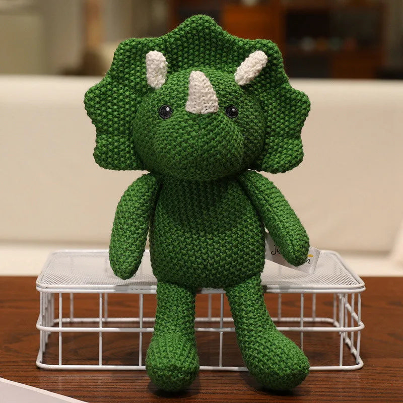 Cute Knitted Cartoon Animal Toy Stuffed Cow Cattle Fox Dinosaur Whale Shark Sitting Standing Small Appeasing Gift
