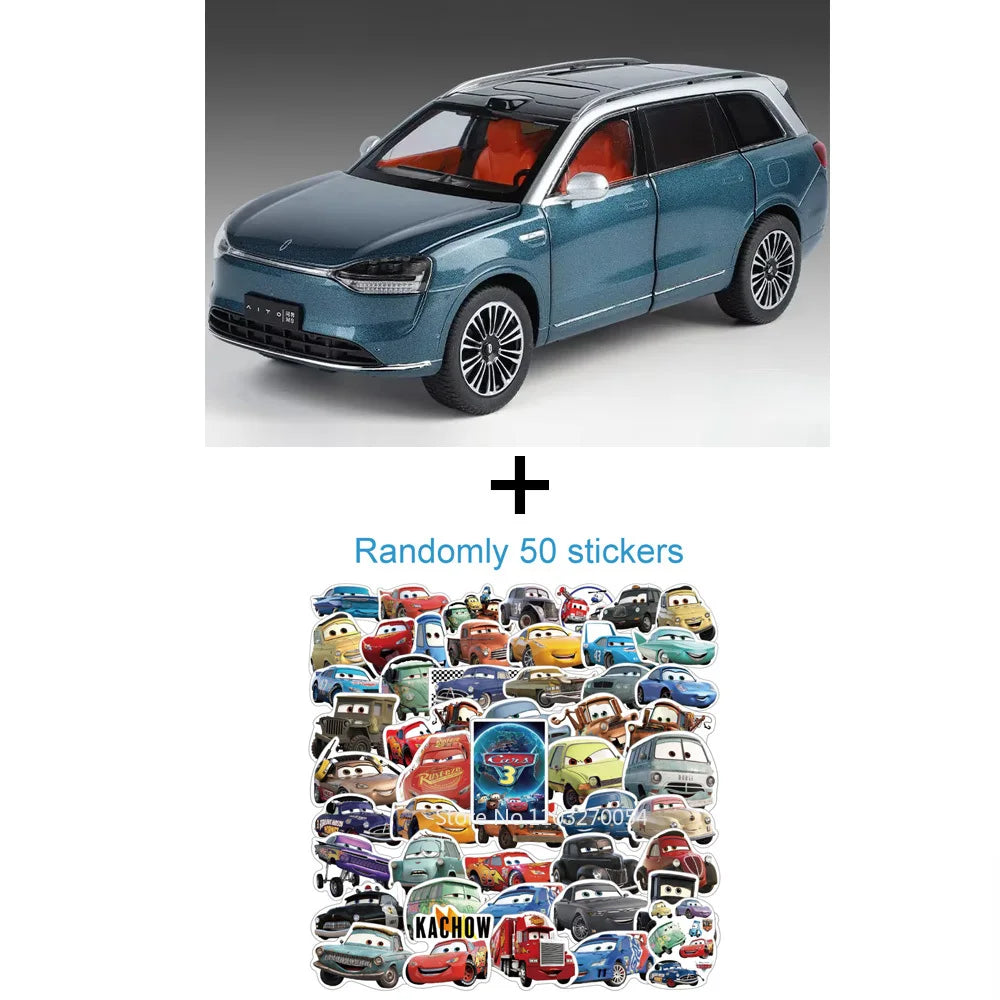 1:24 AITO M9 SUV Model Toys Car Alloy Metal Diecast Sound Light Pull Back 6 Door Opened Rubber Tire Vehicle Collectible Ornament