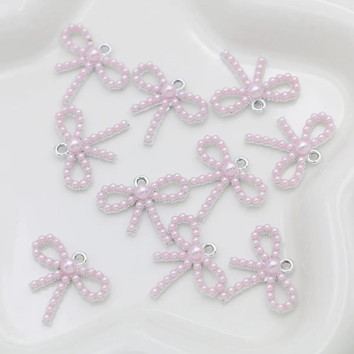 8Pcs Silver Plated Christmas Bow Charm Pendant for Jewelry Making Earrings Bracelet Necklace Accessories DIY Craft Findings