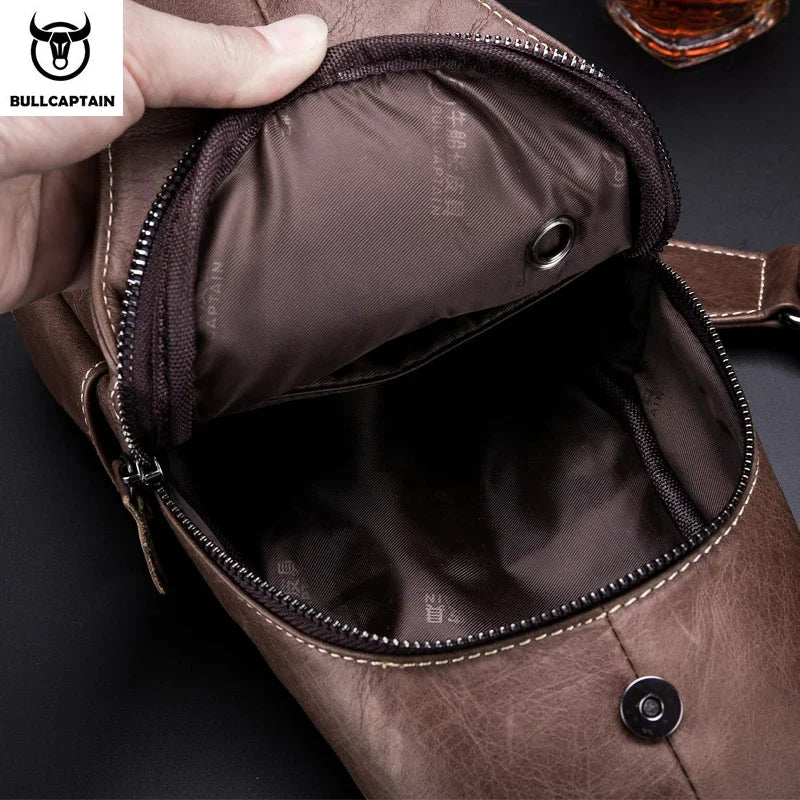 BULLCAPTAIN Retro Chest Bag For Men Men's Scratch-Resistant Cowhide Chest Bag Men's Casual Diagonal Chest Bag Large Capacity Bag